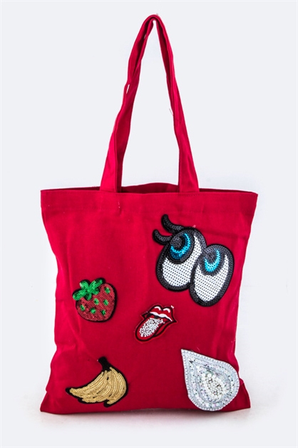 LA JEWELRY PLAZA, Embellished Canvas Tote, 128-EMB8694/MF140