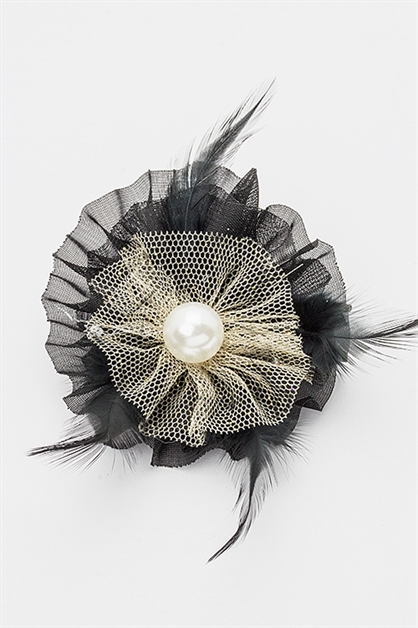 LA JEWELRY PLAZA, Pearl Feather Brouch Hair Clip, 98-SS01875