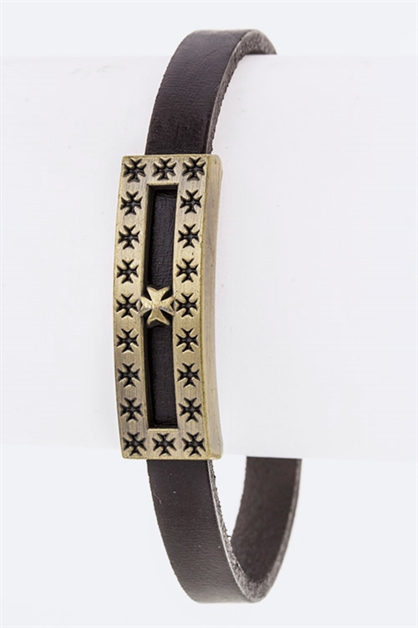 LA JEWELRY PLAZA, Metal Stars Leather Bracelet, 110-2058-AE629