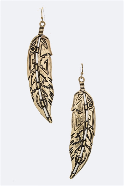 LA JEWELRY PLAZA, Engraved Feather Earrings, 56-AE1041/AO283