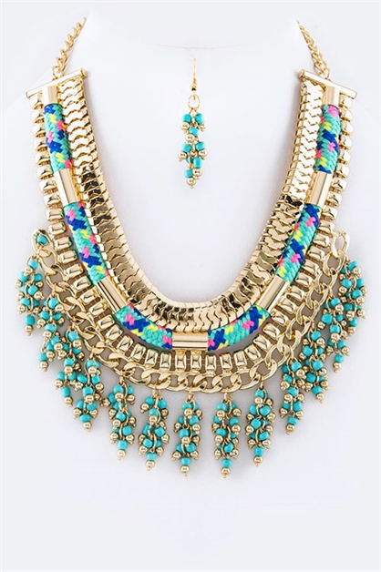 LA JEWELRY PLAZA,  Chains Fringe Beads Necklace, 84-CNE6609/BB481-482