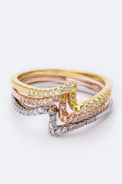 LA JEWELRY PLAZA, Twisting CZ Triple Rings, 57-GKP270R/AY224