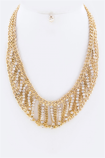 LA JEWELRY PLAZA, Layered Crystal Chain Necklace, 72-NUMBER/AJ182