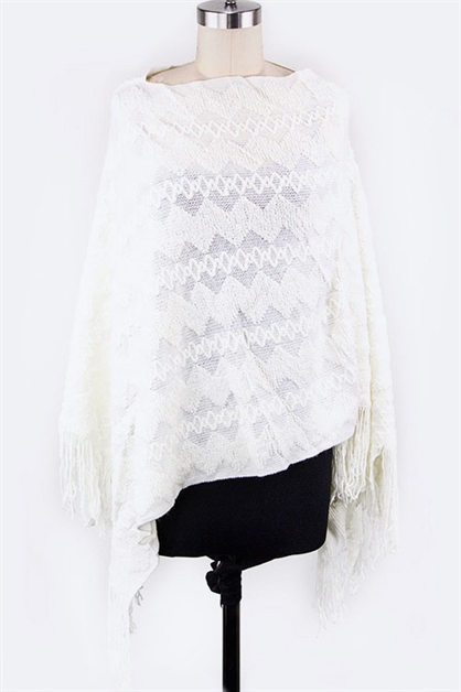 LA JEWELRY PLAZA, Mix Knit Fringe Poncho, 117-KM3076/MD006