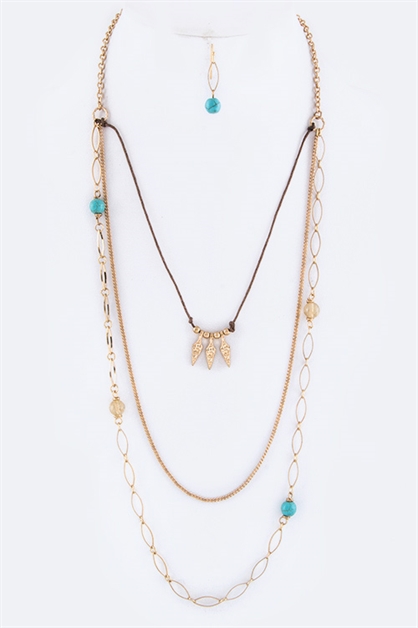 LA JEWELRY PLAZA, Beads Arrow Heads Layered Necklace, 74-JNE0261-AR417
