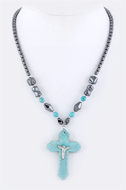 LA JEWELRY PLAZA, Cross Pendant Bead Necklace, 81-DSN80736/BB159