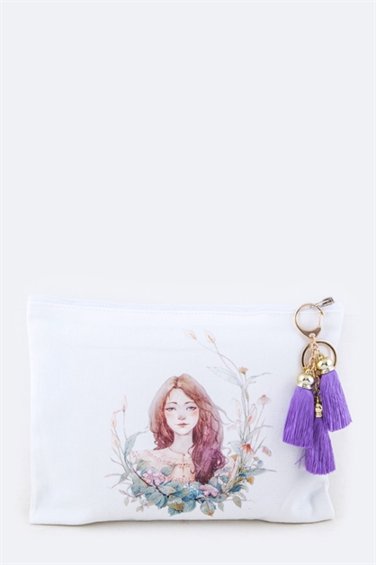 LA JEWELRY PLAZA, Floral Girl Canvas Pouch, 128-EMB8737/MO026