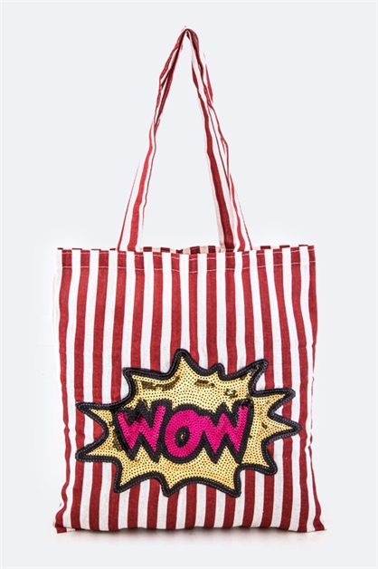 LA JEWELRY PLAZA, Sequins WOW Canvas Tote, 128-EMB8700/MB026