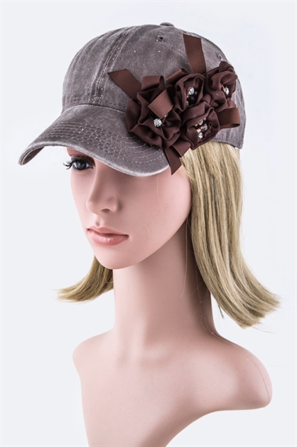 LA JEWELRY PLAZA, Crystal Roses Bow Fashion Cap, 128-35019MF054-MB008