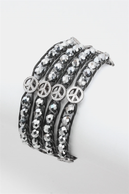 LA JEWELRY PLAZA, Peace Symbol Charm  Bead Wrap, 99-TB2002-BBS