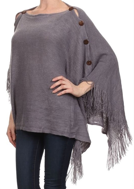 OH SO CALI CLOTHING, Fringe Trim Knit Poncho, FA18426325