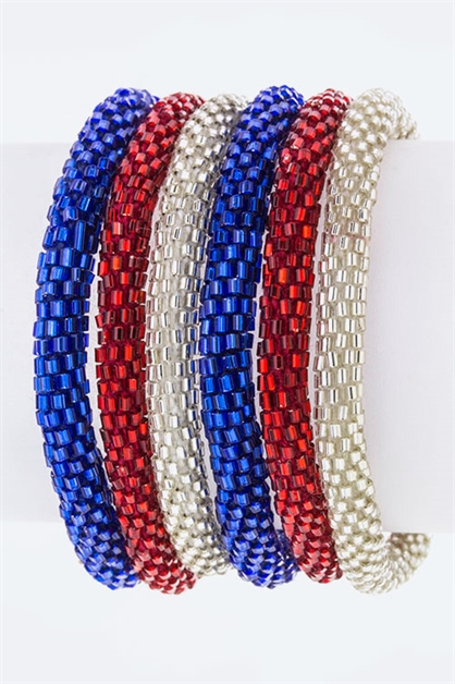 LA JEWELRY PLAZA, Red White Blue Nepal Bracelets, 27-NEPAL-RWB/AY-END