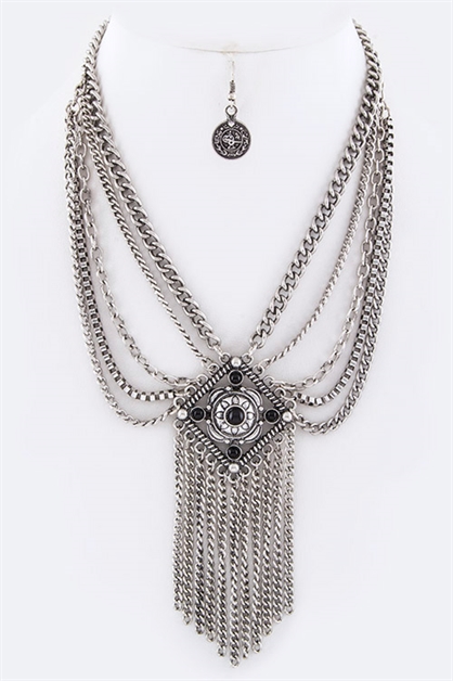 LA JEWELRY PLAZA, Fringe Chains Necklace Set, 28-S3376/AR351