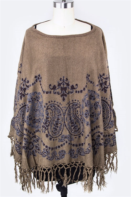 LA JEWELRY PLAZA, Bohemian Paisley Fringe Poncho, 99-PN295X001/MB025
