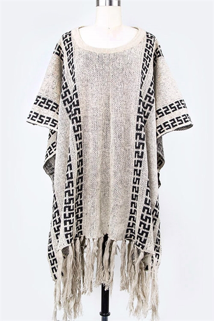 LA JEWELRY PLAZA, Tribal Pattern Fringe Poncho, 117-KM3081/MC028