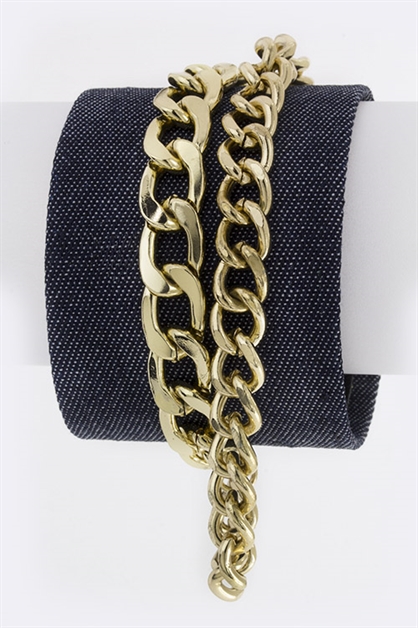 LA JEWELRY PLAZA, Layered Chain Denim Cuff, JB1037/AB177-178