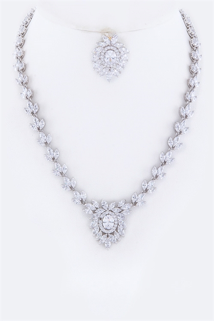 LA JEWELRY PLAZA, Floral CZ Statement Necklace , 98-8040