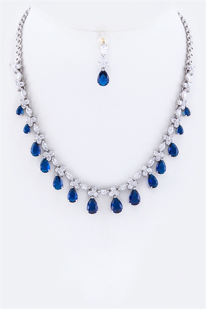 LA JEWELRY PLAZA, CZ Teardrop Statement Necklace, 98-CZ8045-NW-10