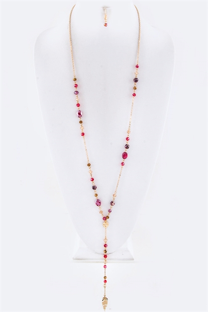 LA JEWELRY PLAZA, Metal Feather Crystal Necklace, 46-ON5089/AO415
