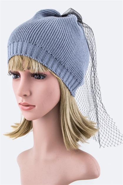 LA JEWELRY PLAZA, Iconic Mesh Bow Knitted Beanie, 128-EMH8504-ME047