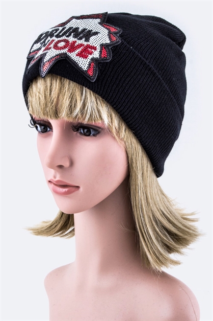 LA JEWELRY PLAZA,  Drunk n Love Beanie Hat, 128-EMH8503F/MAKE