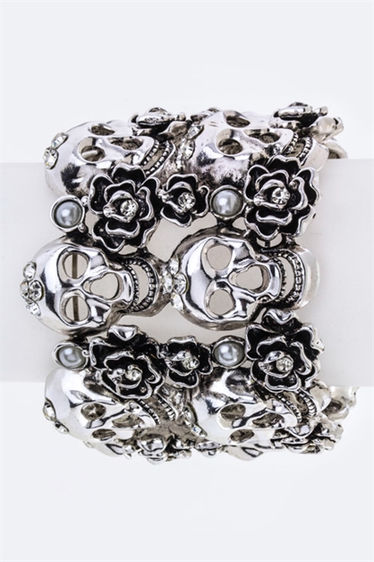 LA JEWELRY PLAZA, Skull  Rose Metal Cuff, 99-MLB1041-NW1