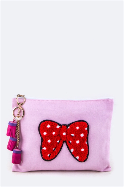 LA JEWELRY PLAZA, Plush Bow Tasseled Pouch, 128-EMB8775-ME022