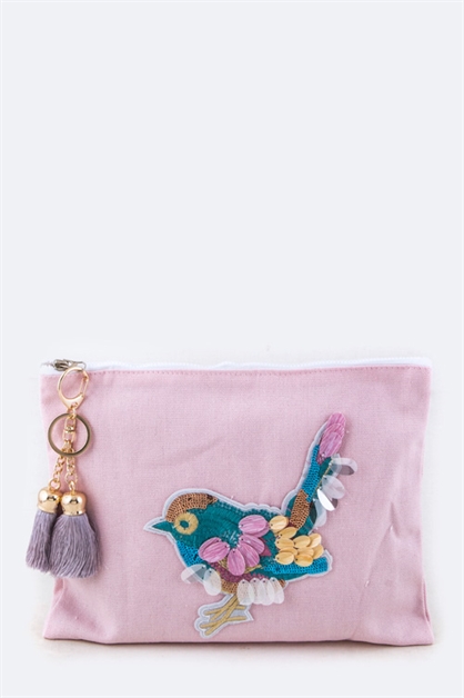 LA JEWELRY PLAZA, Sequins Bird Tasseled Pouch, 128-EMB8779-MC037