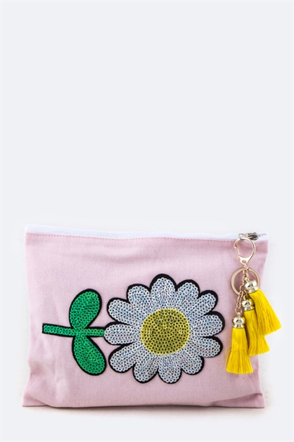 LA JEWELRY PLAZA, Sequins Flower Tasseled Pouch, 128-EMB8786/MC036-038