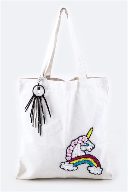 LA JEWELRY PLAZA, Sequins Unicorn Fashion Tote, 128-EMB8785A-