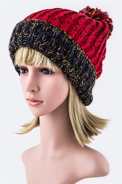 LA JEWELRY PLAZA, Mix Knit Pom Pom Beanie, 103-M012-MQ020