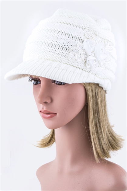 LA JEWELRY PLAZA, Sequins Flower Knit Cap, 128-EMB8538/ME031
