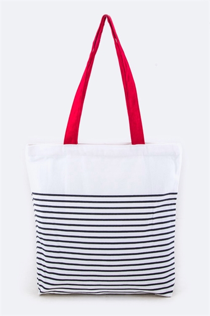 LA JEWELRY PLAZA, Stripe Fashion Tote, 128-EMB8734-MD059