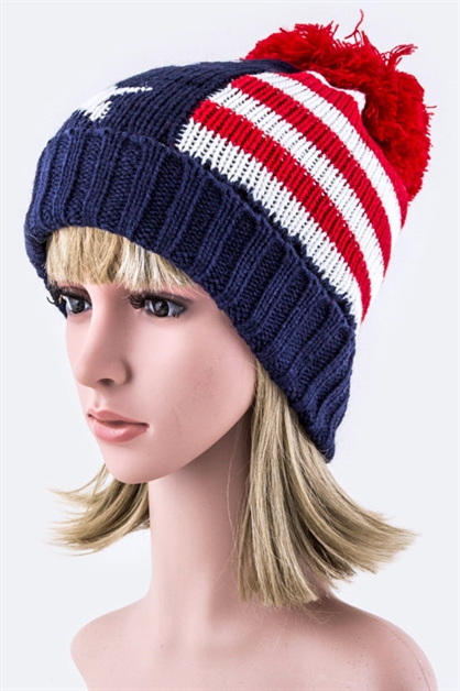 LA JEWELRY PLAZA, American Flag Pom Pom Beanie, 128-EMH8515/MD033