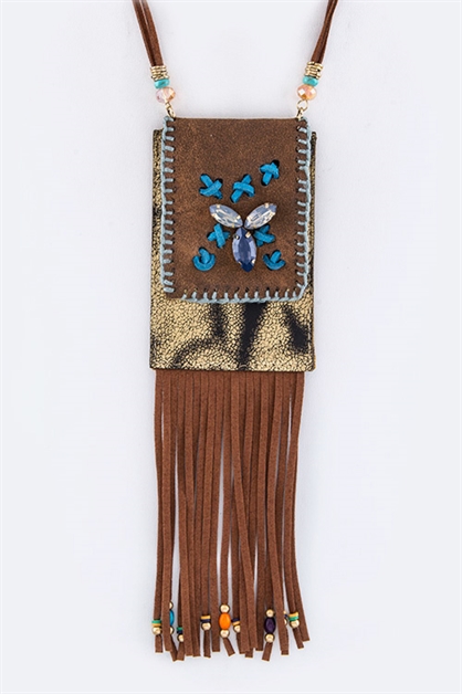 LA JEWELRY PLAZA, Suede Leather Pouch Necklace, 40-NHN1056-AU805