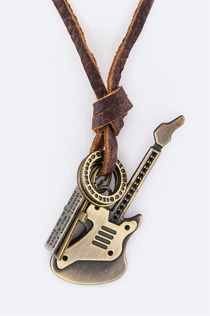 LA JEWELRY PLAZA, Guitar Charm Leather Necklace, 98-EM1820/AG486