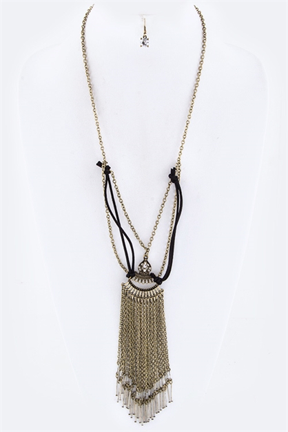 LA JEWELRY PLAZA, Fringe Chains Suede Necklace , 28-S3673-AM487
