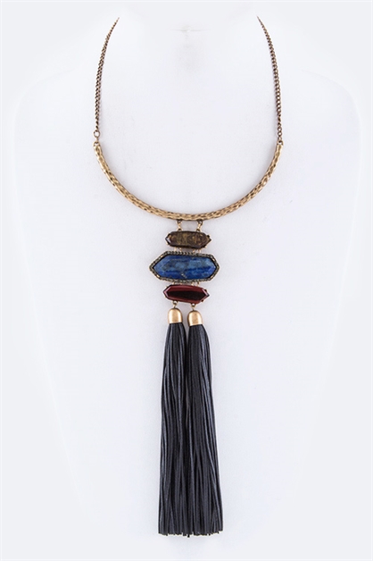 LA JEWELRY PLAZA, Stones and Leather Necklace, 50-N34636/AI477