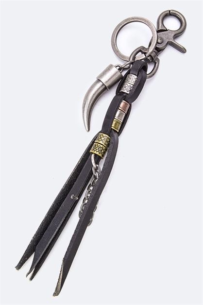LA JEWELRY PLAZA, Horn  Tubing Leather Keychain, 98-EMK8055-BH033