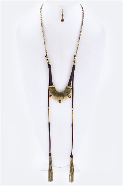 LA JEWELRY PLAZA, Chain Tassels Suede Necklace, 55-123330/AT441