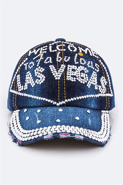 LA JEWELRY PLAZA, Las Vegas Embelished Denim Cap, 99-HT277X086-BQ22