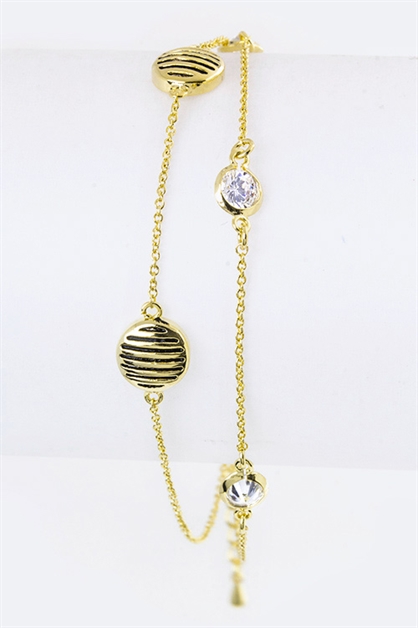 LA JEWELRY PLAZA, CZ Striped Disk Layer Bracelet, 57-GKY701B/AW266