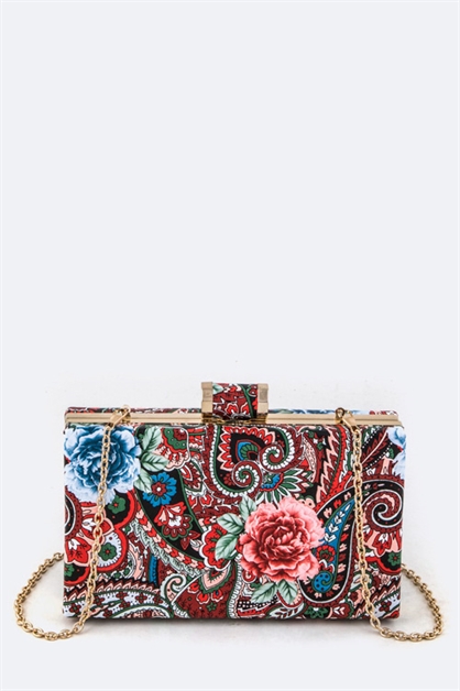 LA JEWELRY PLAZA, Rose Paisley Print Box Clutch, 109-H6001--MG073