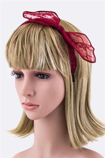 LA JEWELRY PLAZA, Lace Bow Ears Headband, 128-HB1019/MS-M