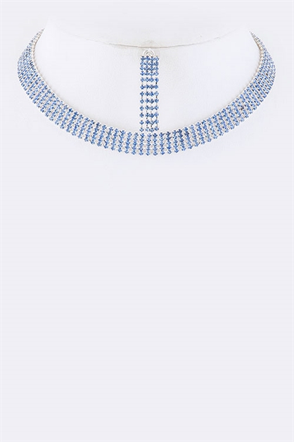 LA JEWELRY PLAZA, 5 Row Color Rhinestone Choker, 98-LT814-BL100