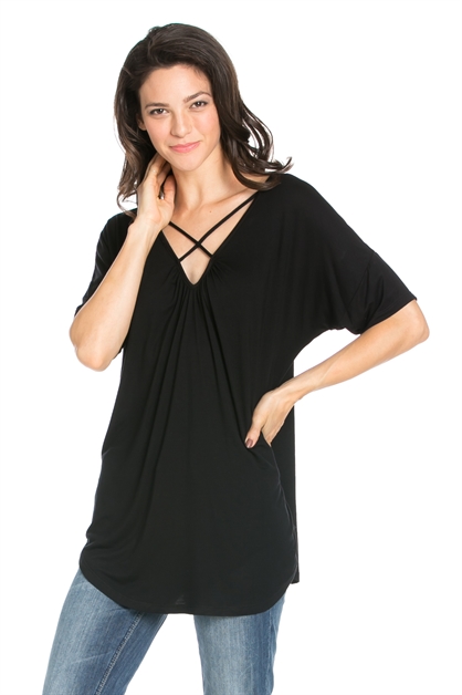 7TH RAY, CROSS V NECK TOP, T8648