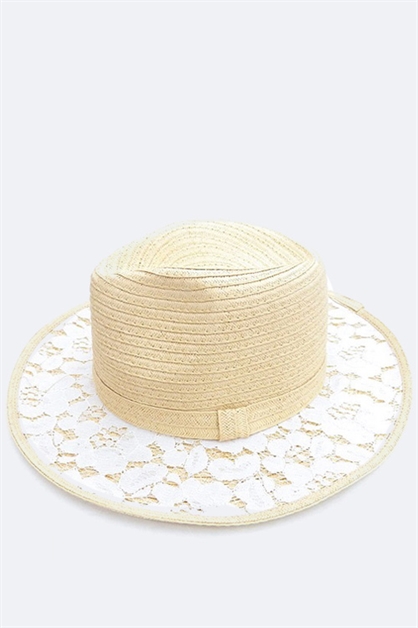 LA JEWELRY PLAZA, Laced Brim Fashion Straw Hat, 70-CAE171/MC011-TOP