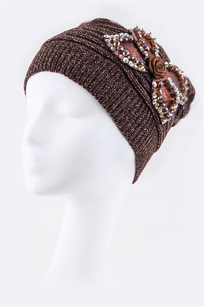 LA JEWELRY PLAZA, Large Crystal Folwer Beanie, 128-WH021-MF142/MU043