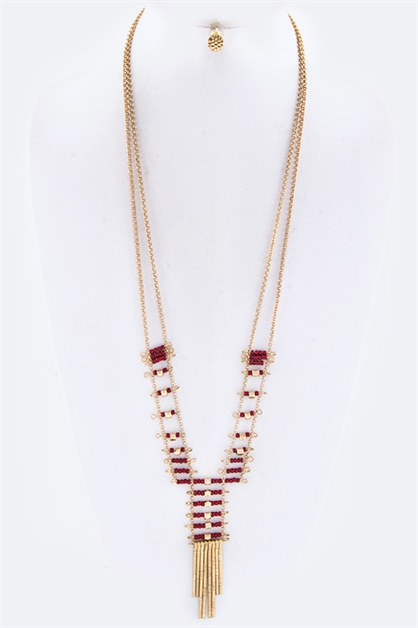 LA JEWELRY PLAZA, Beaded Fringe Long Necklace, 18-HNE1828/AS520