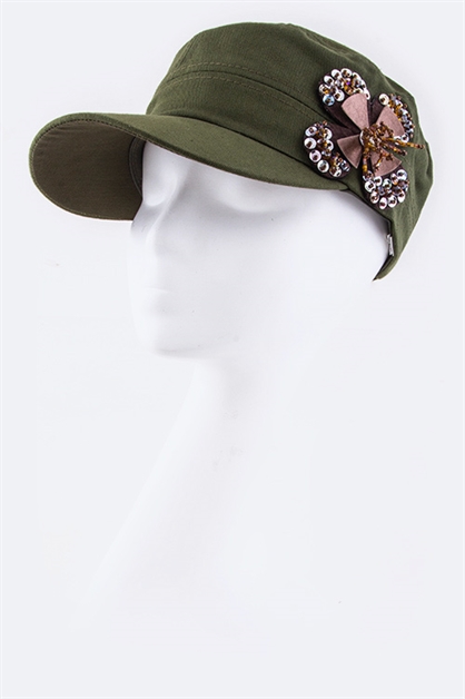 LA JEWELRY PLAZA, Sequins Flower Military Cap, 128-DD048-MG123/MR-3